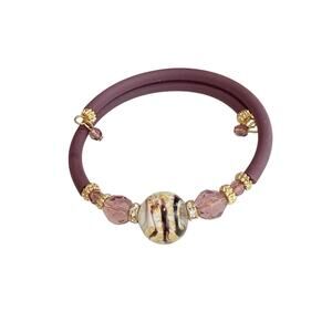 National Geographic Glass Venetian Glamour Bracelet Plum Merlot Gold 7+”